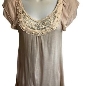 Vintage Y2K Candies Pastel Peach Lace Trim Top XS, Flutter Sleeve Cottagecore